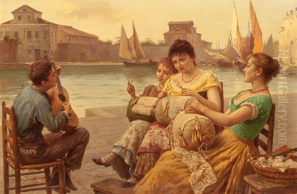 Venetian Lacemakers Oil Painting by Antonio Ermolao Paoletti