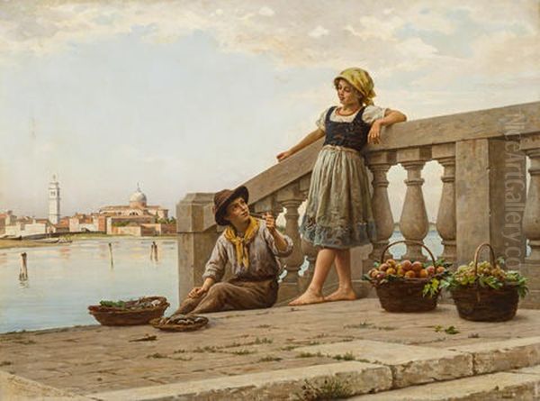 The Young Fruit Sellers Oil Painting by Antonio Ermolao Paoletti