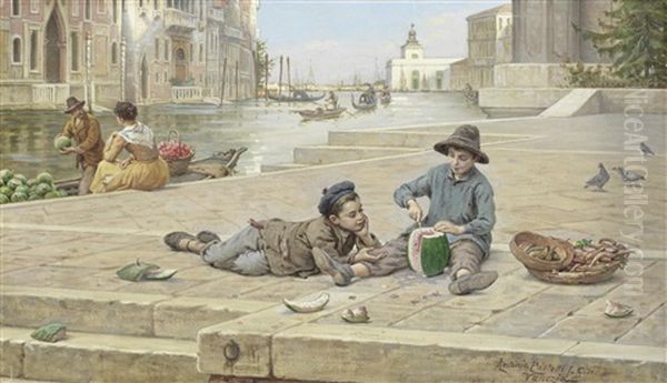 The Melon Sellers Oil Painting by Antonio Ermolao Paoletti