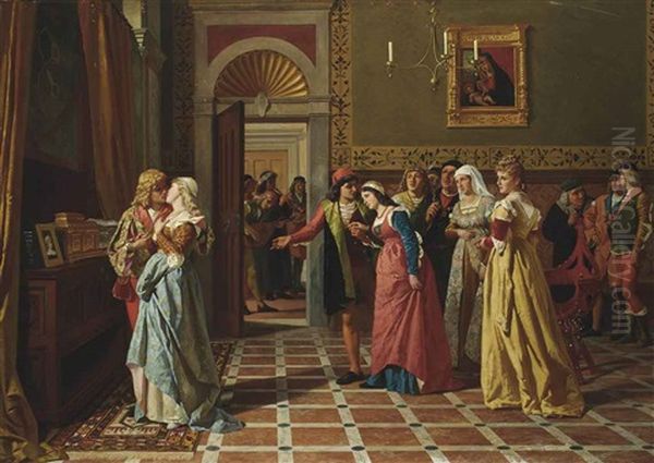 Bassanio Winning The Heart Of Portia, The Merchant Of Venice Oil Painting by Antonio Ermolao Paoletti