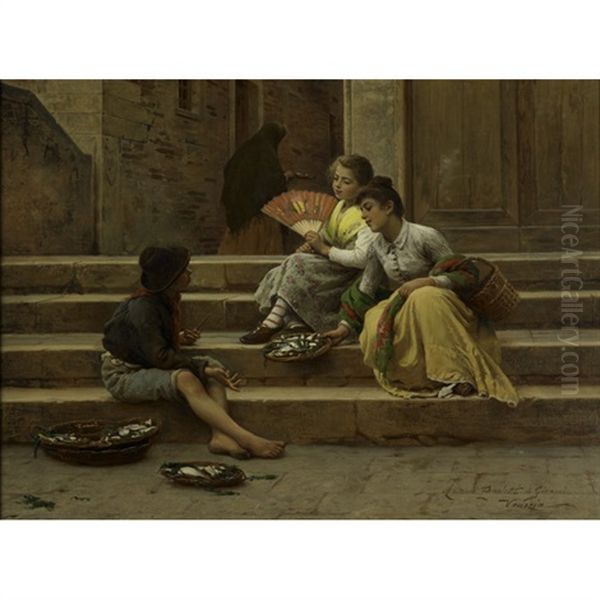 The Fish Sellers, Venezia Oil Painting by Antonio Ermolao Paoletti