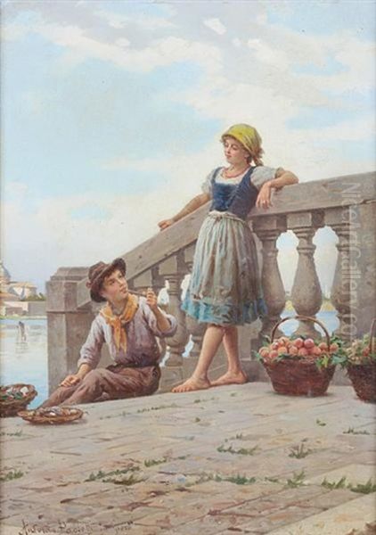 Little Merchants Oil Painting by Antonio Ermolao Paoletti