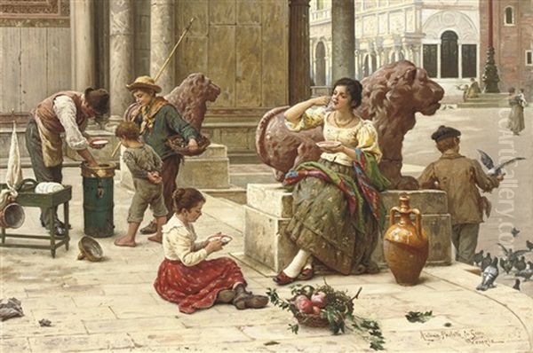 A Venetian Ice Cream Seller Oil Painting by Antonio Ermolao Paoletti