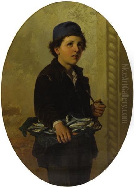 Young Boy With Fish Oil Painting by Antonio Ermolao Paoletti