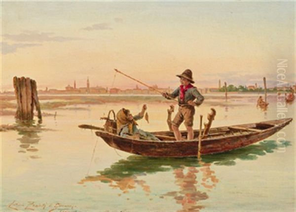 Fischerkinder In Der Lagune Von Venedig Oil Painting by Antonio Ermolao Paoletti