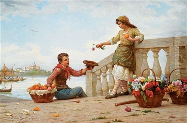 A Fair Exchange Oil Painting by Antonio Ermolao Paoletti