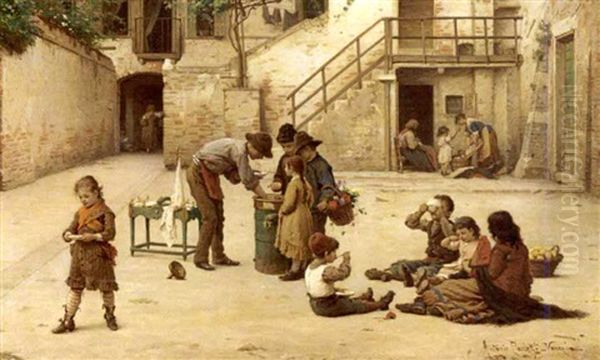 The Ice Cream Vendors Oil Painting by Antonio Ermolao Paoletti