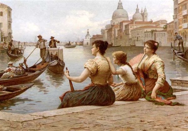 Waiting For The Gondola Oil Painting by Antonio Ermolao Paoletti