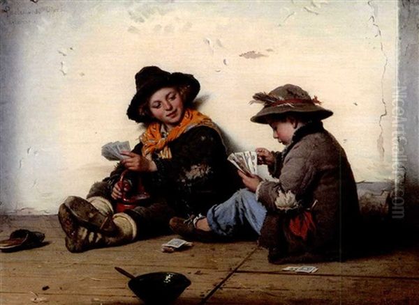 Zwei Strassenjungen Beim Kartenspiel Oil Painting by Antonio Ermolao Paoletti