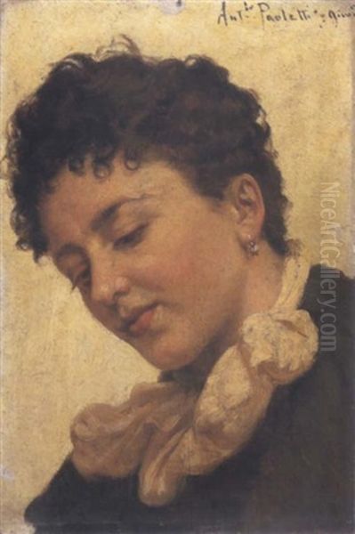 Fanciulla Con Il Foulard Bianco Oil Painting by Antonio Ermolao Paoletti