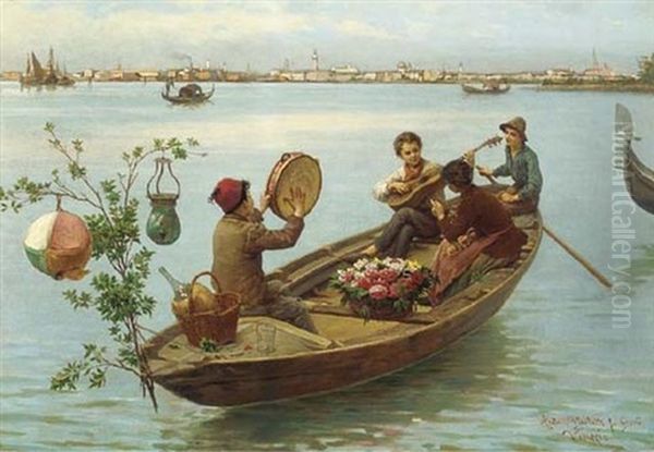 Venetian Festivities Oil Painting by Antonio Ermolao Paoletti