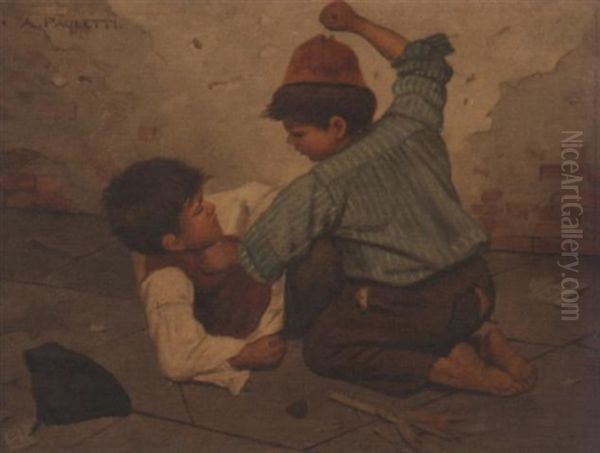 Two Boys Fighting Oil Painting by Antonio Ermolao Paoletti