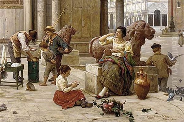 An Afternoon Rest In The Piazza San Marco Oil Painting by Antonio Ermolao Paoletti