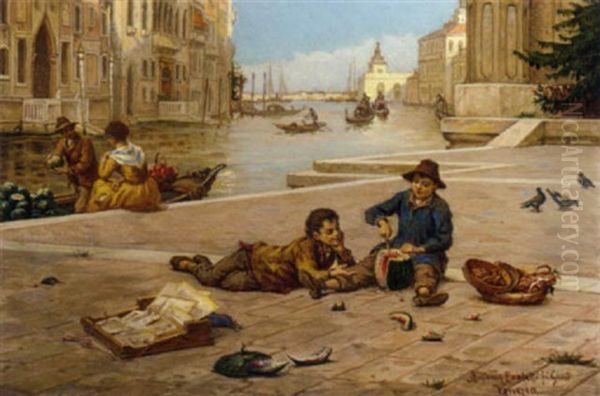 The Watermelon Eaters Oil Painting by Antonio Ermolao Paoletti