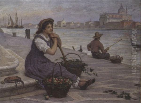 Venetian Fruit Seller Oil Painting by Antonio Ermolao Paoletti