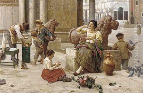 An Afternoon Rest In The Piaza San Marco Oil Painting by Antonio Ermolao Paoletti