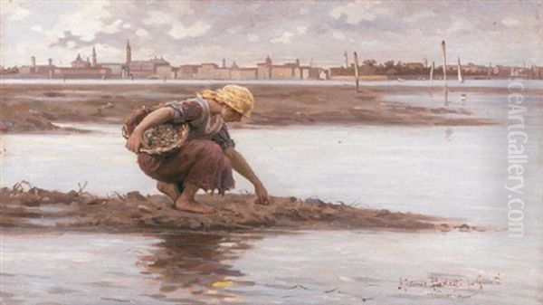 Gathering Shells Oil Painting by Antonio Ermolao Paoletti