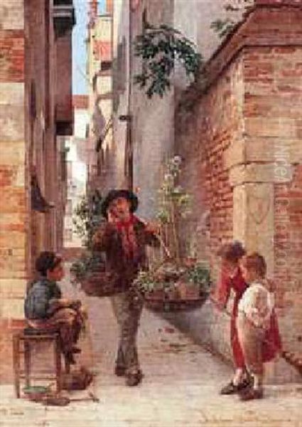 The Flower Seller Oil Painting by Antonio Ermolao Paoletti