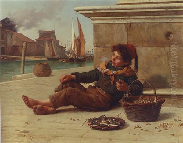 The Fish Seller Oil Painting by Antonio Ermolao Paoletti