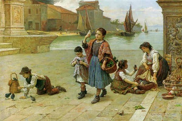 The Bird Seller Oil Painting by Antonio Ermolao Paoletti