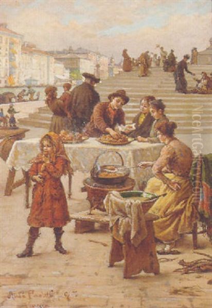 A Venetian Food Stall Oil Painting by Antonio Ermolao Paoletti