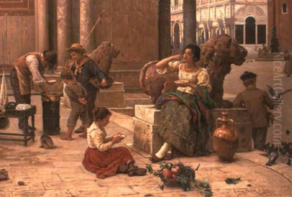 A Venetian Ice Cream Seller Oil Painting by Antonio Ermolao Paoletti