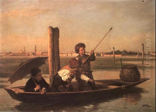 Young Anglers, Venice Oil Painting by Antonio Ermolao Paoletti