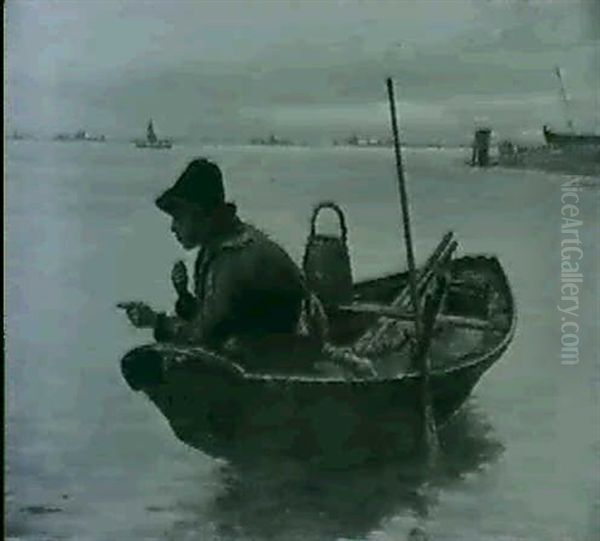 Fishing On The Lagoon, Venice Oil Painting by Antonio Ermolao Paoletti