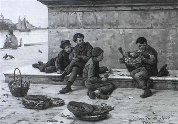 Children On The Piazzetta Oil Painting by Antonio Ermolao Paoletti