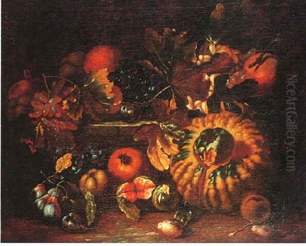 Nature Morte Aux Raisins, Coloquinte Et Figues Oil Painting by Paolo Paoletti