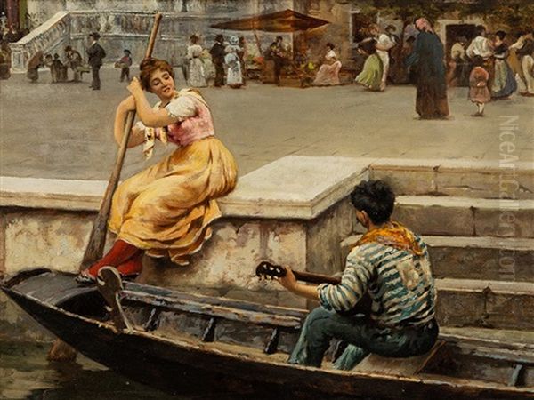 Young Couple In Venice Oil Painting by Sylvius D. Paoletti