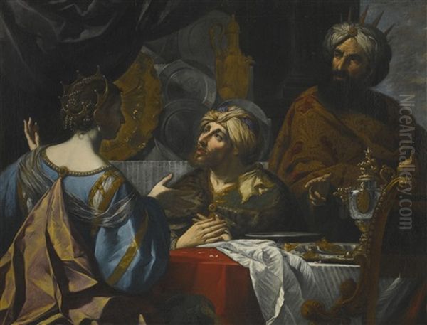 The Intercession Of Esther With King Ahasuerus And Haman Oil Painting by Pietro Paolini