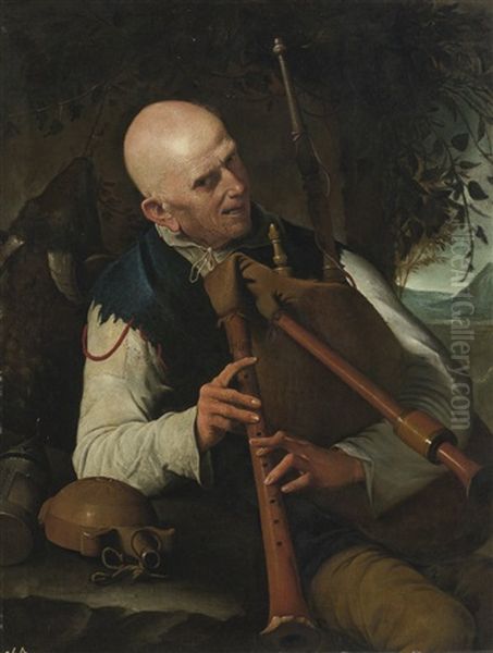 A Bagpiper Oil Painting by Pietro Paolini