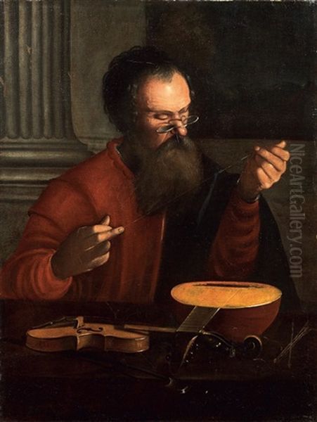 Vecchio Che Accorda Il Liuto Oil Painting by Pietro Paolini