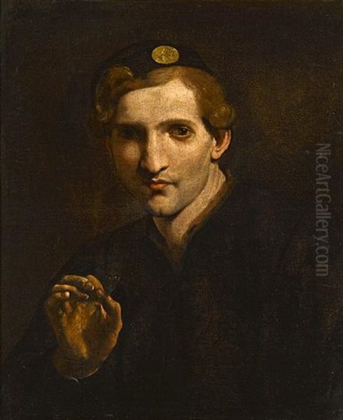 A Young Man Holding A Butterfly Oil Painting by Pietro Paolini