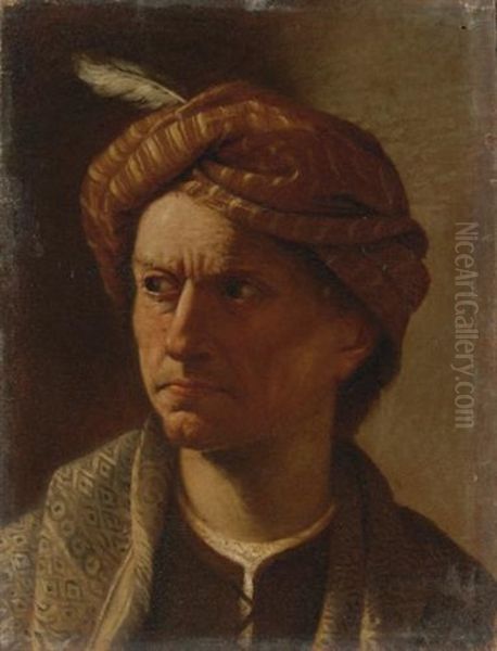 Portrait Of A Man, Head And Shoulders, Wearing A Turban Oil Painting by Pietro Paolini