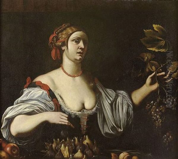 Portrait De Femme Aux Figues Et Raisins Oil Painting by Pietro Paolini