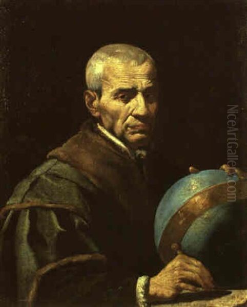 Portrait Of An Astrologer Holding A Celestial Globe Oil Painting by Pietro Paolini