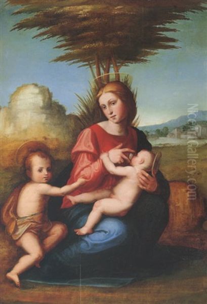 The Madonna And Child With The Infant Saint John The Baptist In A Landscape Oil Painting by Paolo Paolino