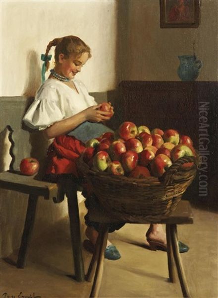 Jeune Fille Aux Pommes Oil Painting by Emil Pap