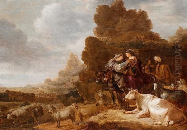 The Departure Of Abraham And Sarah From Lotand His Wife Oil Painting by Gerrit Claesz Bleker