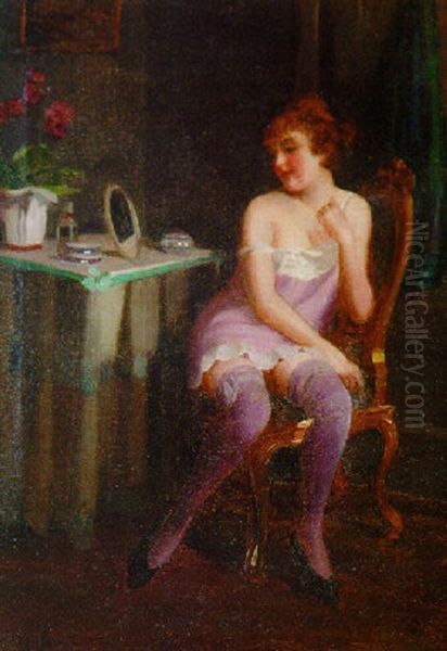 A Lady At Her Toilet Oil Painting by Emil Pap