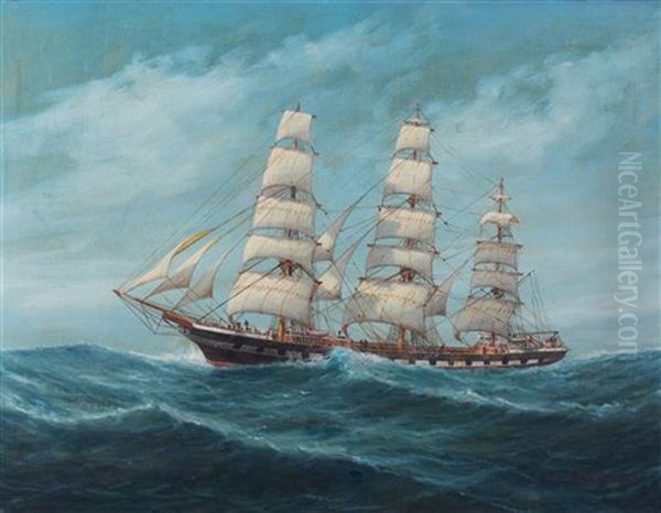 Three Masted Ship At Full Sail Oil Painting by Luca Papaluca