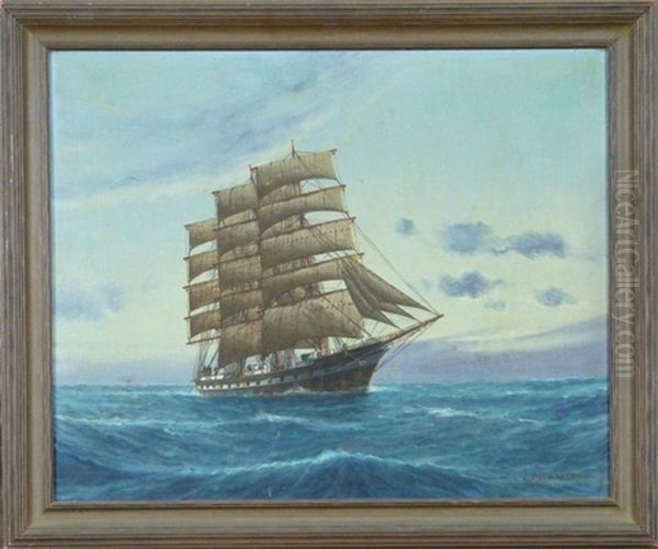 Tall Ship At Sea Oil Painting by Luca Papaluca