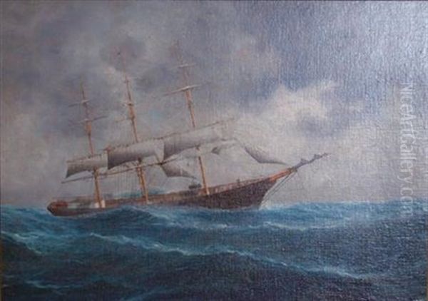 Three-masted Ship At Sea Oil Painting by Luca Papaluca