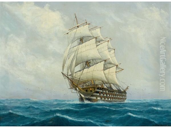 Sailing Ship At Sea Oil Painting by Luca Papaluca