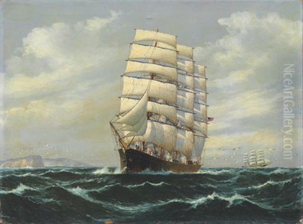 An American Clipper Ship Passing A Headland Oil Painting by Luca Papaluca