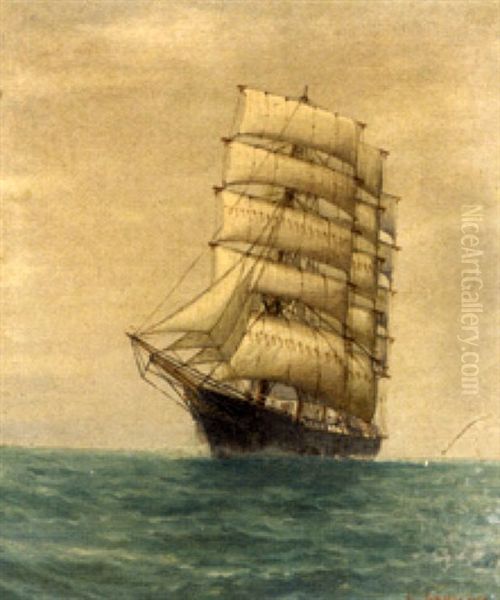 A Clipper Ship In Full Sail Oil Painting by Luca Papaluca