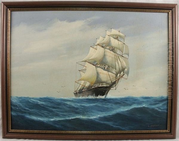 Ship In Full Sail Oil Painting by Luca Papaluca