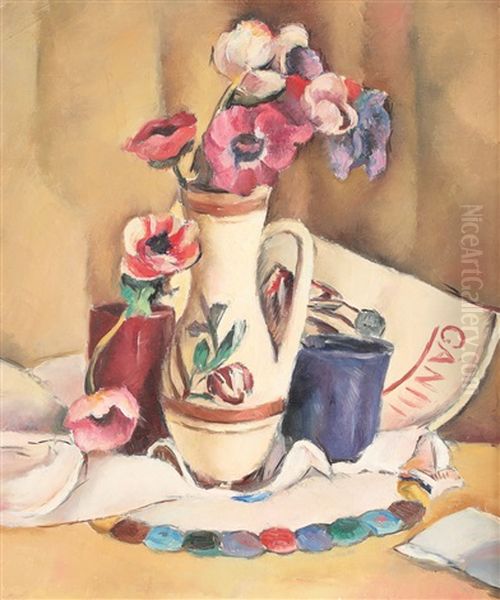 Vase With Tulips Oil Painting by Tache Papatriandafil